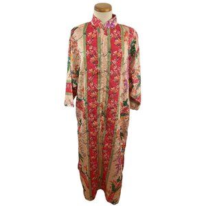 Vintage Hanes Women's M Muumuu Kaftan Tropical Flower Satin Brocade Zip Front